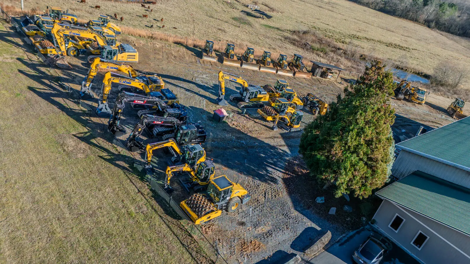 XCMG Excavators lined up in Skye Equipment lot